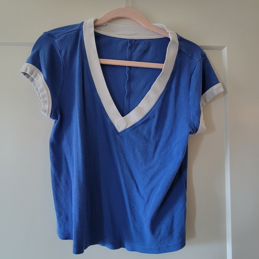 Blue and White V-Neck T-Shirt